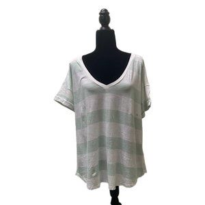 Maurice’s 24/7 Mint Green and White Striped V-neck T-shirt, 1X, NWT